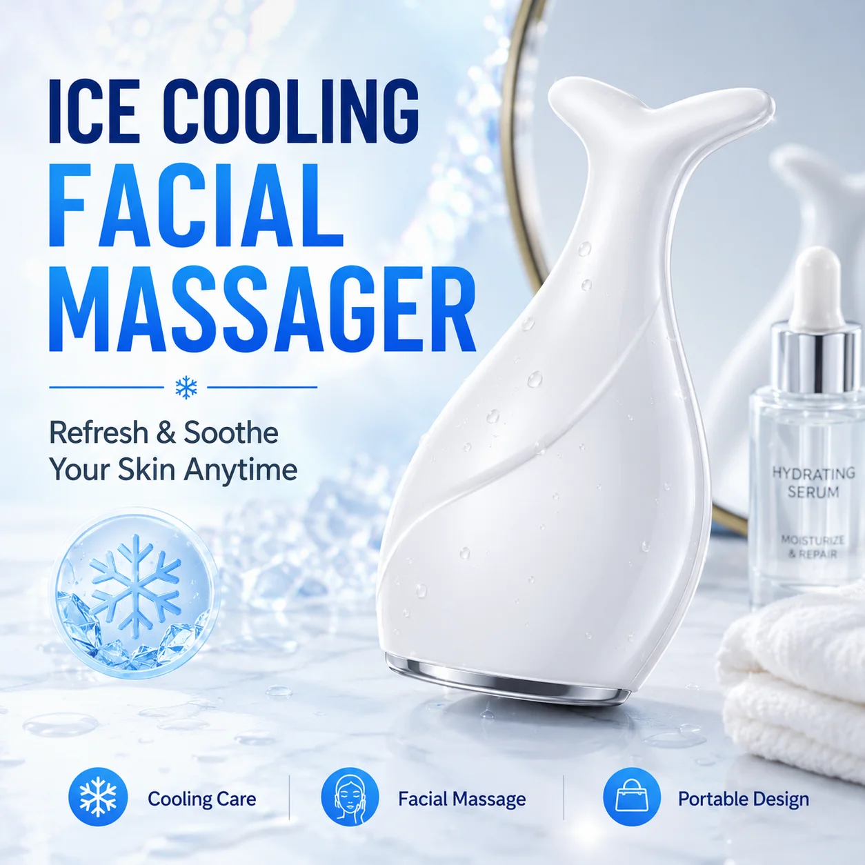 Skincare Scora - フィッシュテールアイスローラーフェイシャルマッサージャー冷却スキンケアツールステンレス鋼冷却ヘッド付き冷却療法美容機器ポータブル